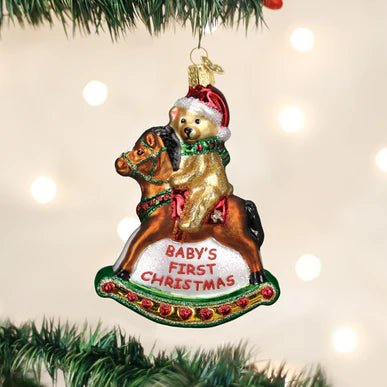 Old World Christmas Rocking Horse Teddy Baby's First Christmas Ornament