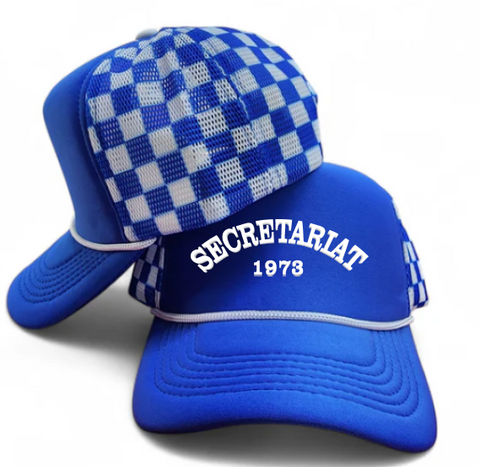 Secretariat Blue and White Checkered Mesh Hat