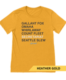 Old Smoke Claiborne Farm Triple Crown Roll Call T-shirt