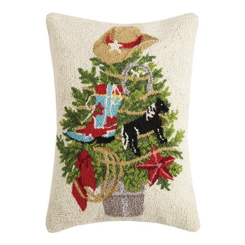 Western Christmas Tree Hooked Pillow